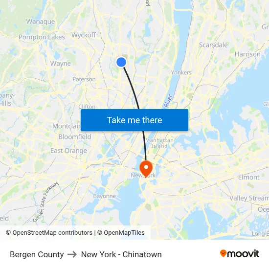 Bergen County to New York - Chinatown map