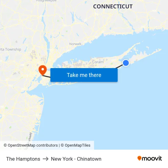 The Hamptons to New York - Chinatown map