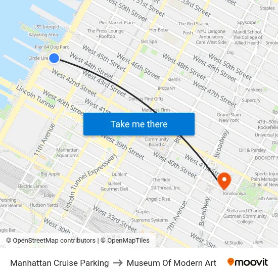 Manhattan Cruise Parking to Museum Of Modern Art map
