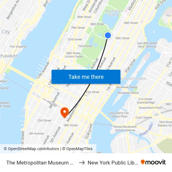 The Metropolitan Museum Of Art to New York Public Library map