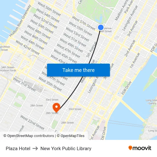 Plaza Hotel to New York Public Library map