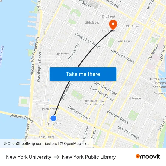 New York University to New York Public Library map