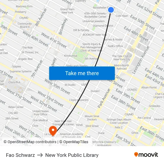 Fao Schwarz to New York Public Library map