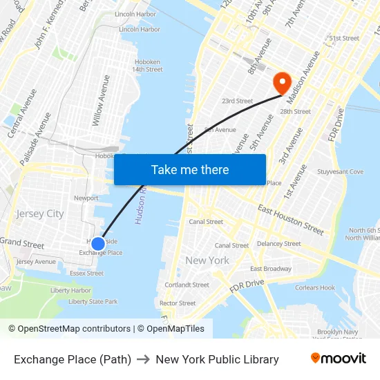 Exchange Place (Path) to New York Public Library map