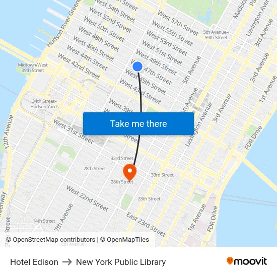 Hotel Edison to New York Public Library map