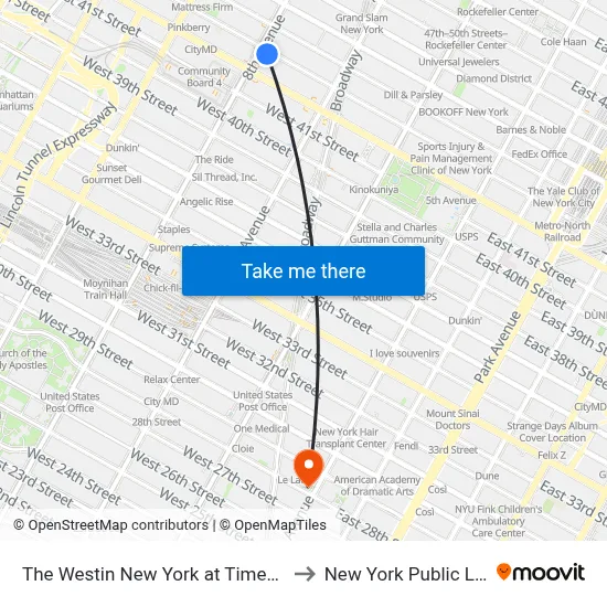 The Westin New York at Times Square to New York Public Library map