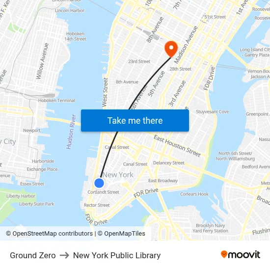 Ground Zero to New York Public Library map
