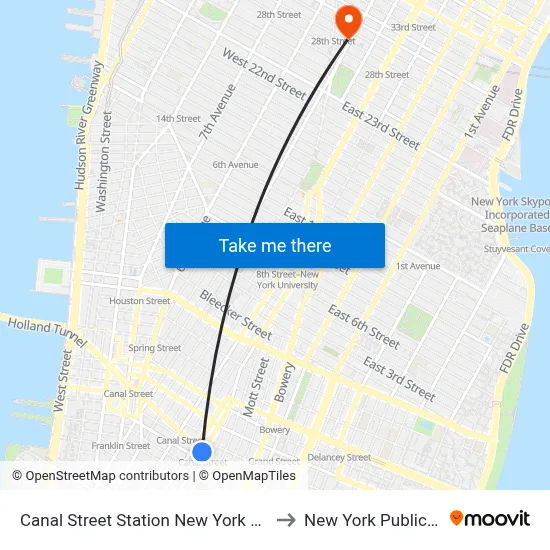 Canal Street Station New York City Subway to New York Public Library map