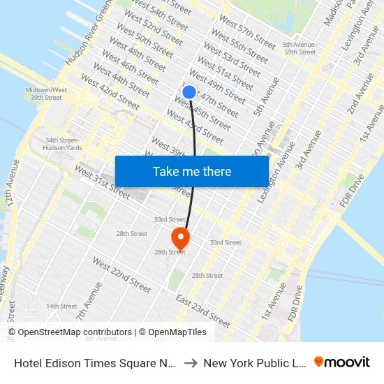 Hotel Edison Times Square New York to New York Public Library map