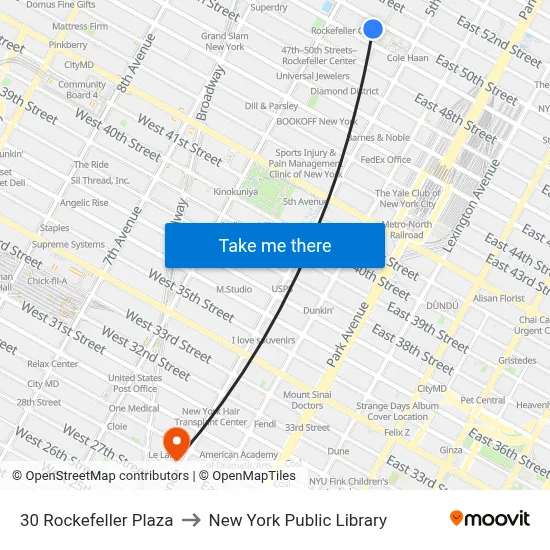 30 Rockefeller Plaza to New York Public Library map