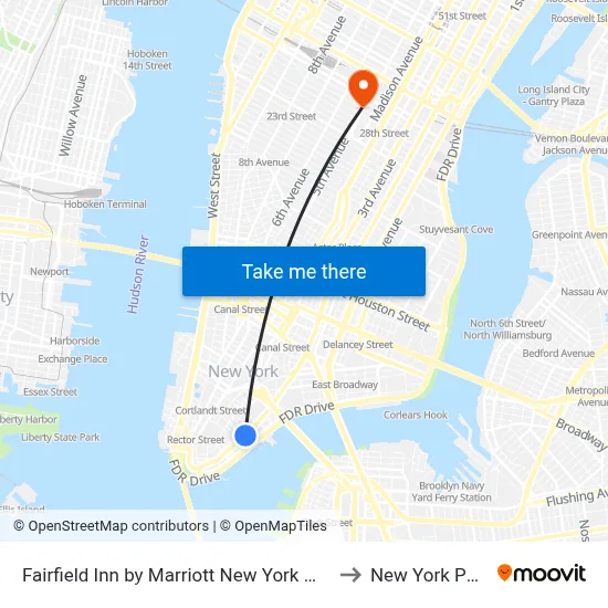 Fairfield Inn by Marriott New York Manhattan Financial District to New York Public Library map
