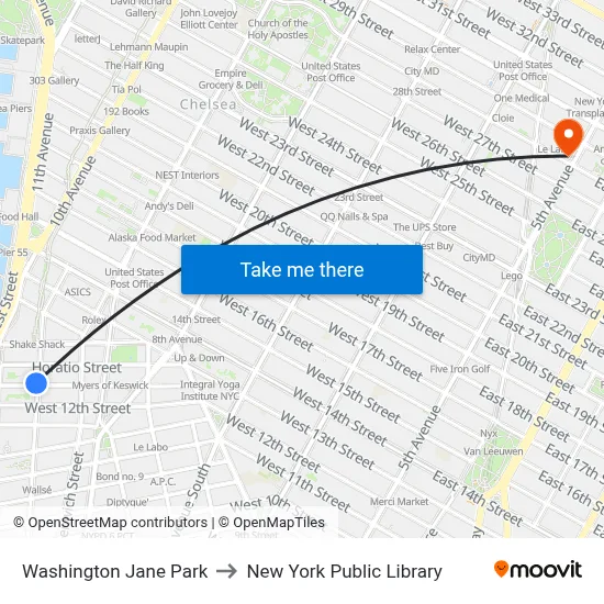 Washington Jane Park to New York Public Library map