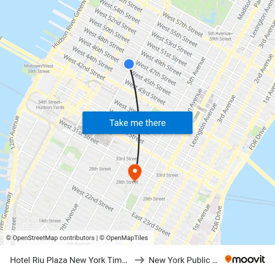 Hotel Riu Plaza New York Times Square to New York Public Library map