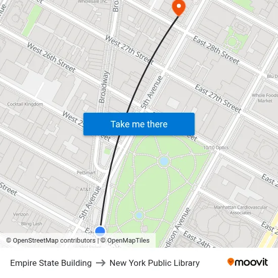 Empire State Building to New York Public Library map