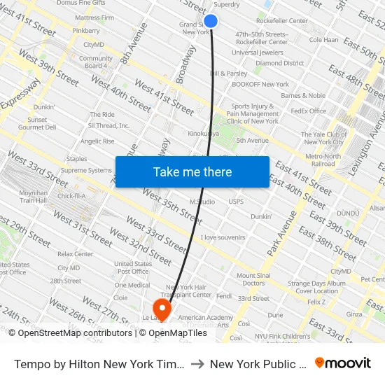 Tempo by Hilton New York Times Square to New York Public Library map