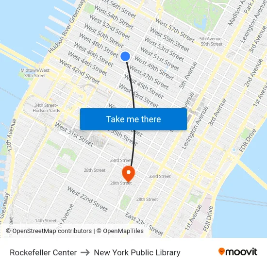 Rockefeller Center to New York Public Library map