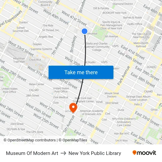 Museum Of Modern Art to New York Public Library map