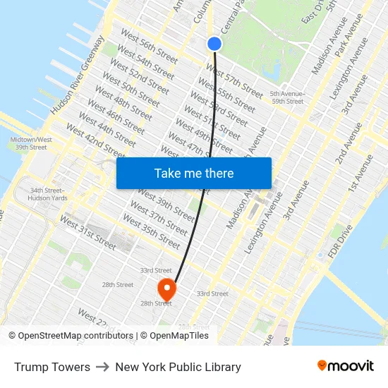 Trump Towers to New York Public Library map