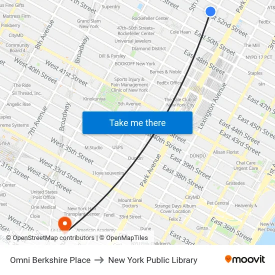 Omni Berkshire Place to New York Public Library map