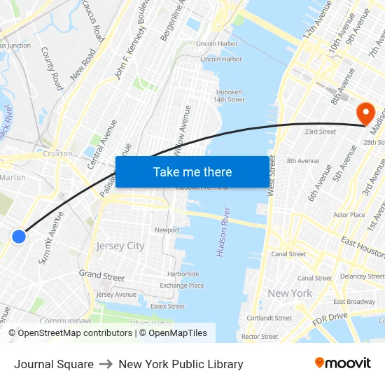Journal Square to New York Public Library map