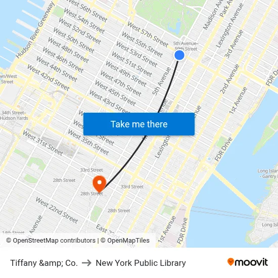 Tiffany &amp; Co. to New York Public Library map