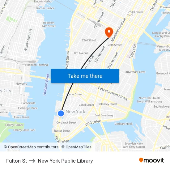 Fulton St to New York Public Library map