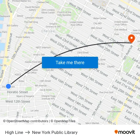 High Line to New York Public Library map