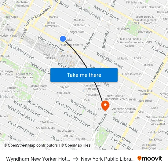 Wyndham New Yorker Hotel to New York Public Library map