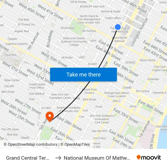 Grand Central Terminal to National Museum Of Mathematics map