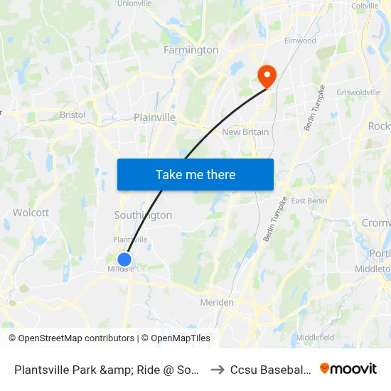 Plantsville Park &amp; Ride @ South Main St to Ccsu Baseball Field map