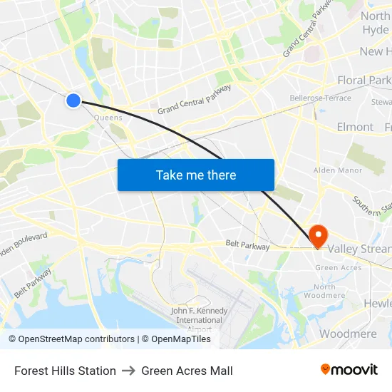 Forest Hills Station to Green Acres Mall map