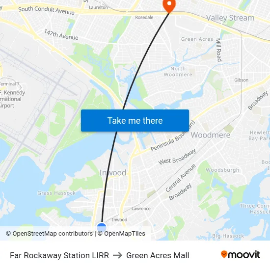 Far Rockaway Station LIRR to Green Acres Mall map