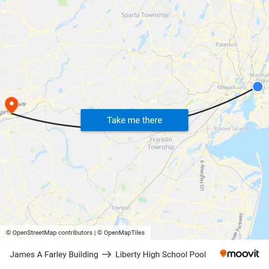 James A Farley Building to Liberty High School Pool map