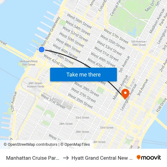 Manhattan Cruise Parking to Hyatt Grand Central New York map