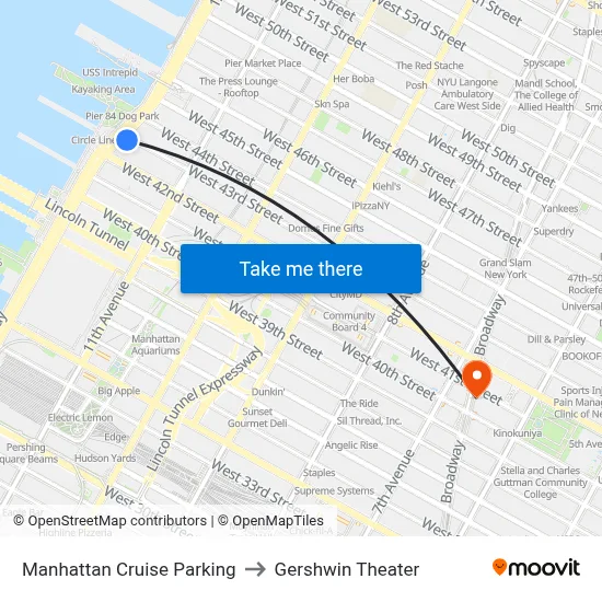 Manhattan Cruise Parking to Gershwin Theater map