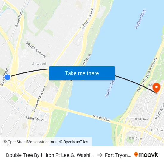 Double Tree By Hilton Ft Lee G. Washington Bridge to Fort Tryon Park map