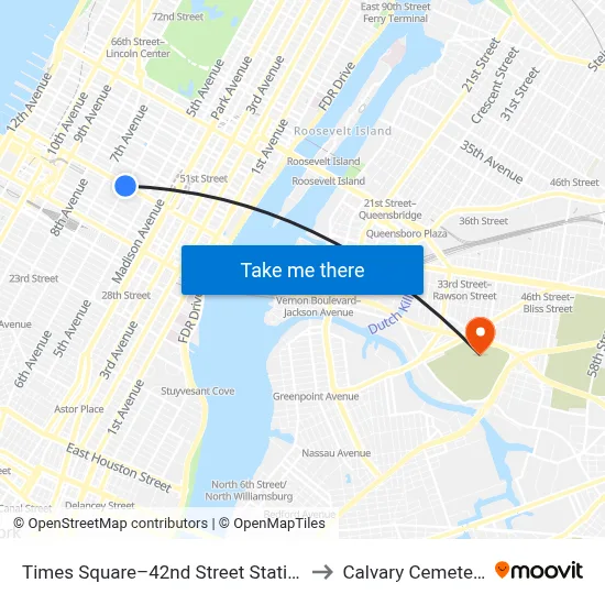 Times Square–42nd Street Station to Calvary Cemetery map