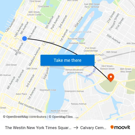 The Westin New York Times Square Hotel to Calvary Cemetery map