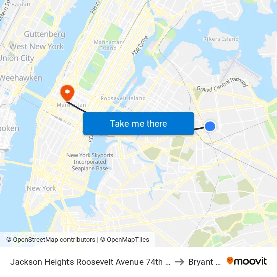 Jackson Heights Roosevelt Avenue 74th Street Station to Bryant Park map