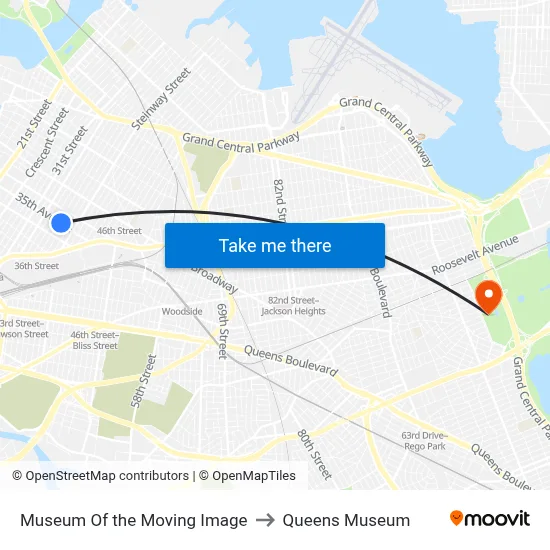 Museum Of the Moving Image to Queens Museum map
