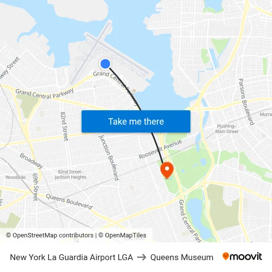 New York La Guardia Airport LGA to Queens Museum map