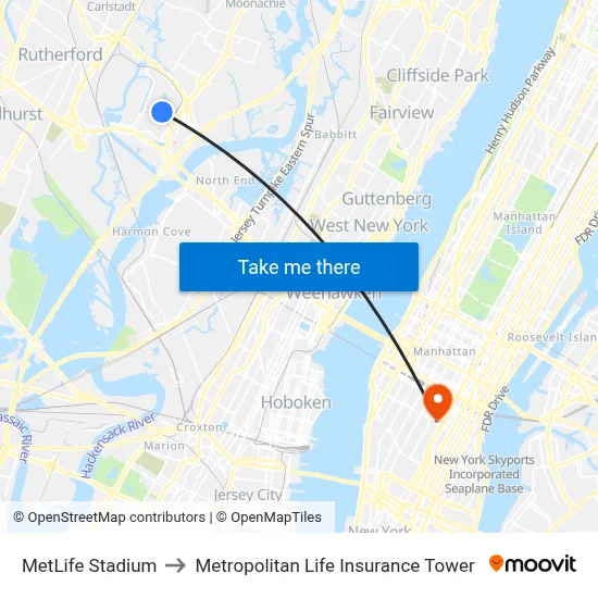 MetLife Stadium to Metropolitan Life Insurance Tower map