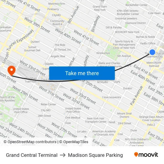 Grand Central Terminal to Madison Square Parking map