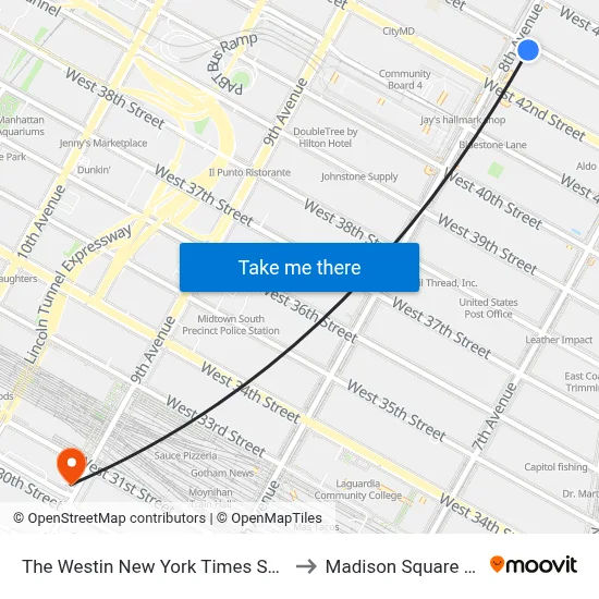 The Westin New York Times Square Hotel to Madison Square Parking map