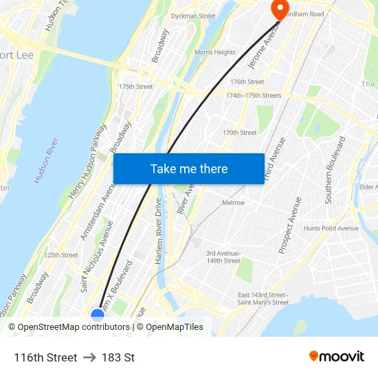 116th Street to 183 St map