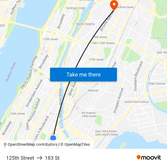 125th Street to 183 St map