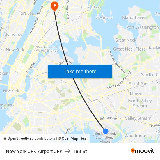 New York JFK Airport JFK to 183 St map