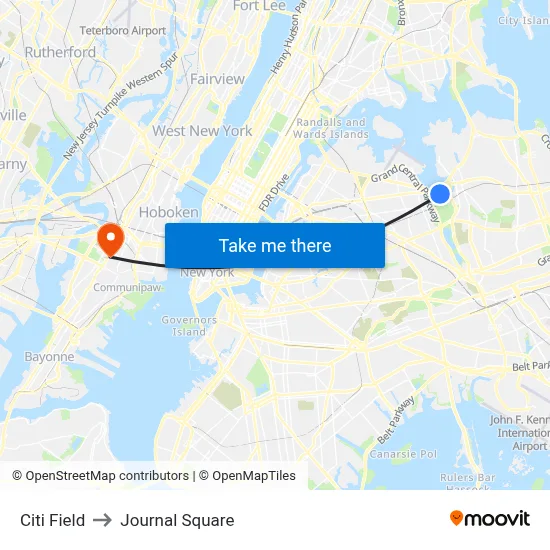 Citi Field to Journal Square map
