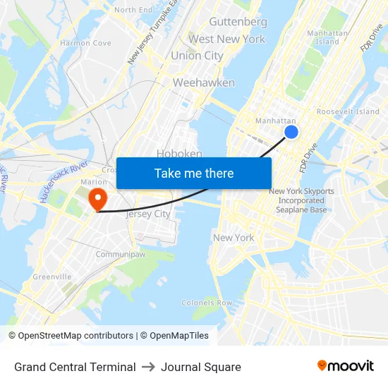 Grand Central Terminal to Journal Square map
