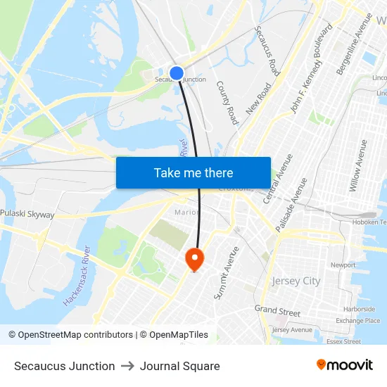 Secaucus Junction to Journal Square map